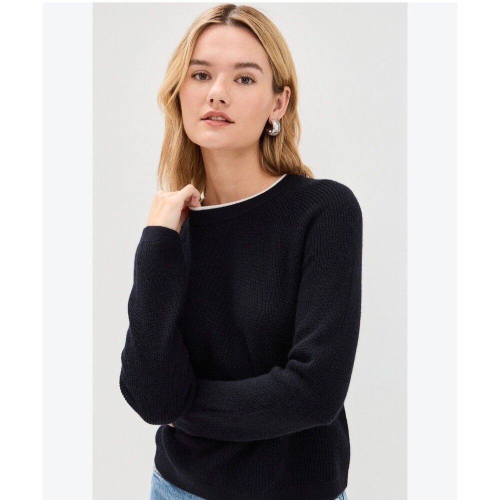 Quiet Luxury Wool Cashmere Tipped Crewneck Sweater Vince Black Size M